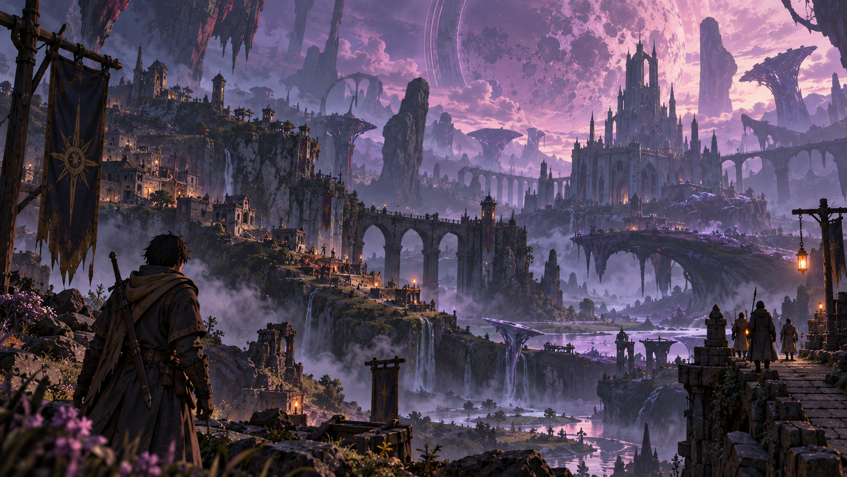 The alien landscape and settlements of a lower world tier