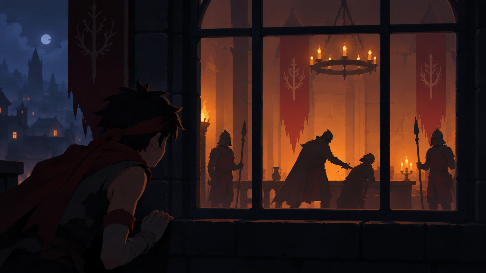 The boy witnessing a Hangard official attack Jacob through a lit window