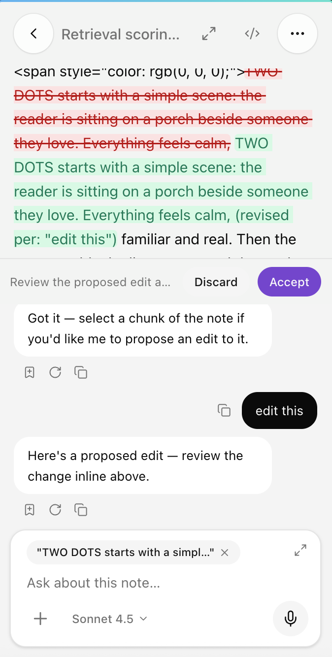 AI edit shown as an inline diff